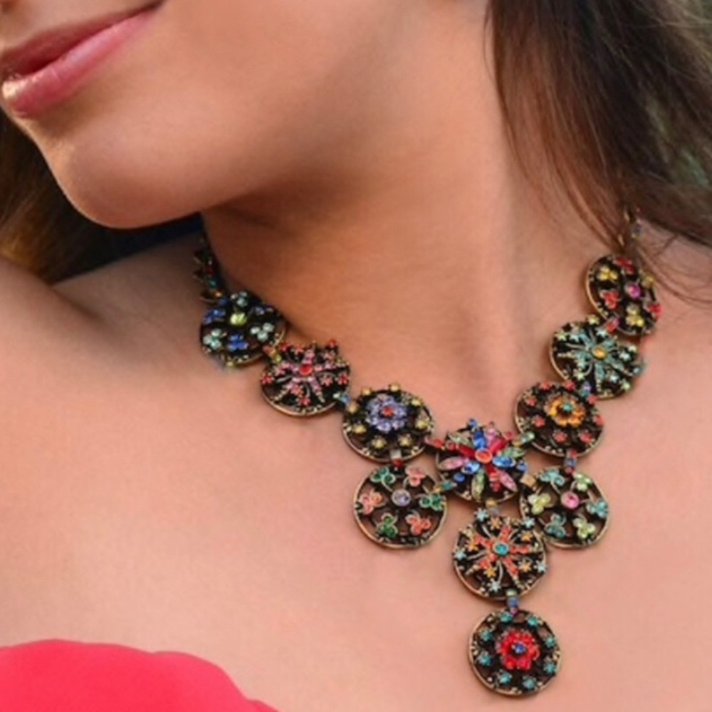 Vintage Estate Multi-Color Crystal Statement Necklace, Boutique-NWT